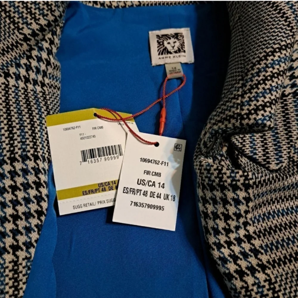 Anne Klein Open Front Houndstooth Blazer Jacket, Sz 14 - Picture 9 of 11